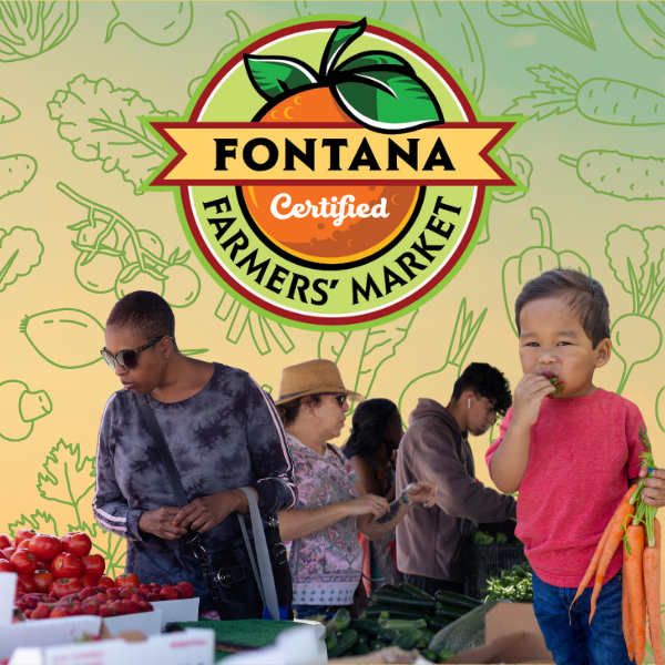 People shopping for fresh produce at the Fontana Certified Farmers' Market